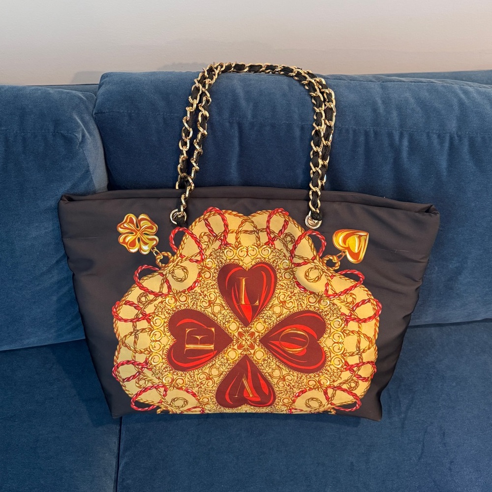 LOVE MOSCHINO Print Printed Silk Satin Fabric Large TOTE‎ SHOULDER HANDBAG